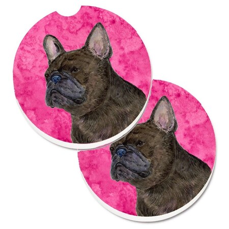 Carolines Treasures Pink French Bulldog Set of 2 Cup Holder Car Coaster SS4795-PKCARC